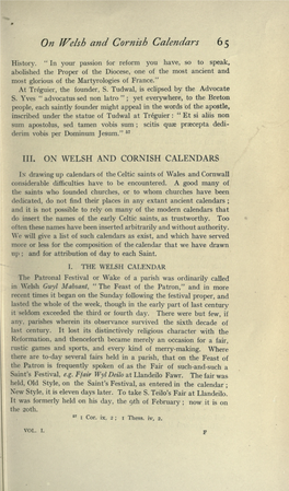On Welsh and Cornish Calendars