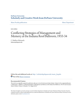Conflicting Strategies of Management and Memory at the Indiana Roof Ballroom, 1933-34 C