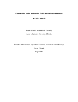 Countervailing Duties, Antidumping Tariffs, and the Byrd Amendment: A