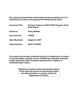 Process Analysis of GDC RSAT Program, Draft Final Report