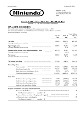 CONSOLIDATED FINANCIAL STATEMENTS Nintendo Co., Ltd