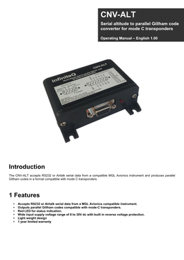 CNV-ALT Serial Altitude to Parallel Gillham Code Converter for Mode C Transponders