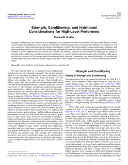 Strength, Conditioning, and Nutritional Considerations for High-Level Performers