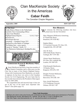 Clan Mackenzie Society in the Americas Cabar Feidh the Canadian Chapter Magazine