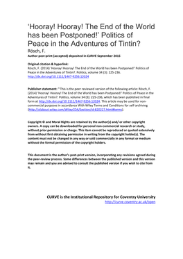 Politics of Peace in the Adventures of Tintin? Rösch, F