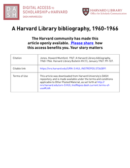 A Harvard Library Bibliography, 1960-1966