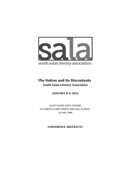 The Nation and Its Discontents South Asian Literary Association