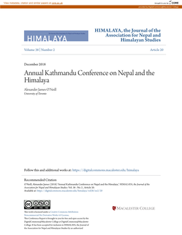 Annual Kathmandu Conference on Nepal and the Himalaya Alexander James O'neill University of Toronto