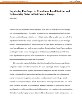Local Societies and Nationalizing States in East Central Europe