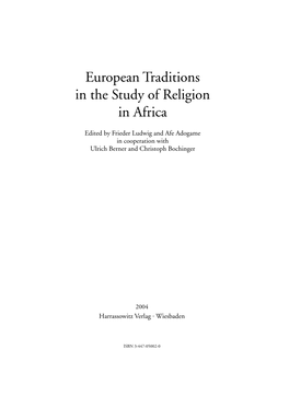 European Traditions in the Study of Religion in Africa