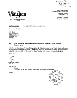 City of Vaughan at Its Meeting of November 24, 2009