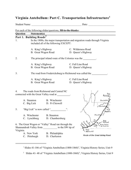 Virginia Antebellum: Part C. Transportation Infrastructure1