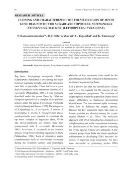 Cloning and Characterizing the Folmer Region of Mtcoi Gene Diagnostic for Sugarcane Top Borer, Scirpophaga Excerptalis (Walker) (Lepidoptera: Pyralidae)