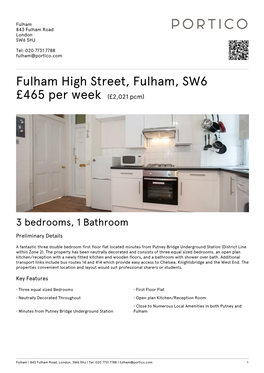 Fulham High Street, Fulham, SW6 £465 Per Week