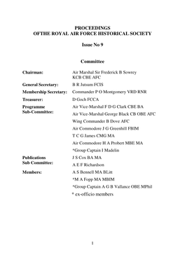 Proceedings Ofthe Royal Air Force Historical Society