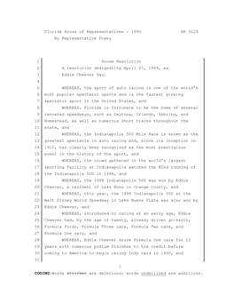 1999 HR 9129 by Representative Posey 1 House Resolution 2 A