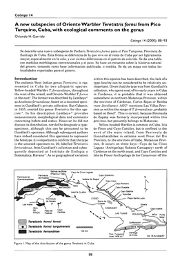 A New Subspecies of Oriente Warbler Teretistris Fornsi from Pico Turquino