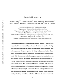 Artificial Rheotaxis Arxiv:1505.05111V1 [Cond-Mat.Soft]