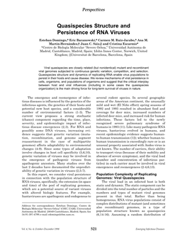 Quasispecies Structure and Persistence of RNA Viruses Esteban Domingo,* Eric Baranowski,* Carmen M