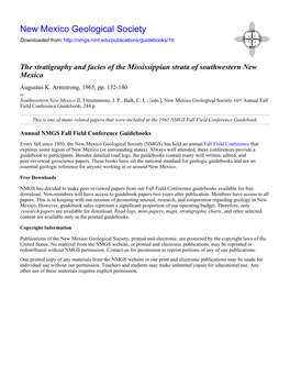 The Stratigraphy and Facies of the Mississippian Strata of Southwestern New Mexico Augustus K