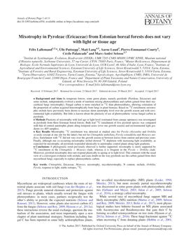 Mixotrophy in Pyroleae (Ericaceae) from Estonian Boreal Forests Does Not Vary with Light Or Tissue Age