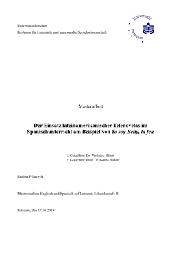 Der Einsatz Lateinamerikanischer Telenovelas Im Spanischunterricht Am Beispiel Von Yo Soy Betty, La Fea