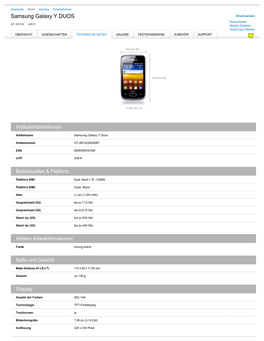 Samsung Galaxy Y DUOS Druckversion Netzanbieter