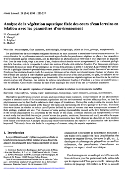 Analyse De La Végétation Aquatique Fixée Des Cours D\'Eau Lorrains En