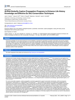 At-Risk Butterfly Captive Propagation Programs to Enhance Life History Knowledge and Effective Ex Situ Conservation Techniques