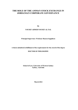 The Role of the Amman Stock Exchange in Jordanian Corporate Governance