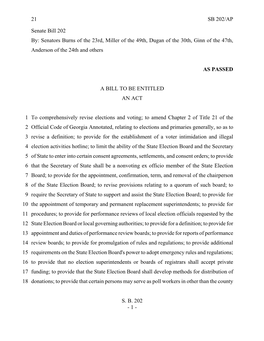 Senate Bill 202 By: Senators Burns of the 23Rd, Miller of the 49Th, Dugan of the 30Th, Ginn of the 47Th, Anderson of the 24Th and Others