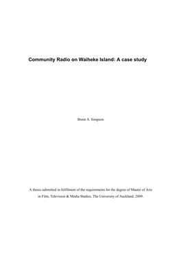 Community Radio on Waiheke Island: a Case Study