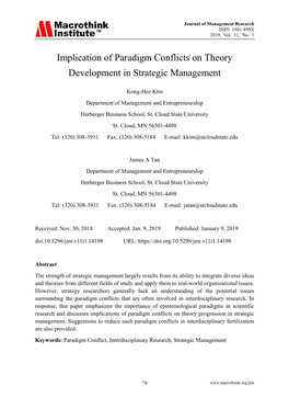 Implication of Paradigm Conflicts on Theory Development in Strategic Management