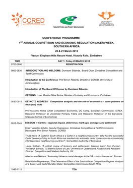 Conference Programme 1St Annual Competition And