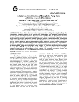 Isolation and Identification of Endophytic Fungi from Artemisia Scoparia (Asteraceae) Humeera Nisa1, Azra N