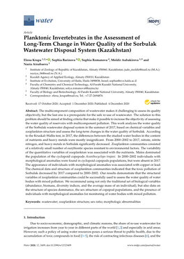 Planktonic Invertebrates in the Assessment of Long-Term Change in Water Quality of the Sorbulak Wastewater Disposal System (Kazakhstan)