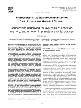 Connections Underlying the Synthesis of Cognition, Memory, and Emotion in Primate Prefrontal Cortices