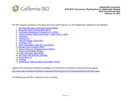 2018-2019 Transmission Planning Process Stakeholder Meeting Draft Transmission Plan February 14, 2019