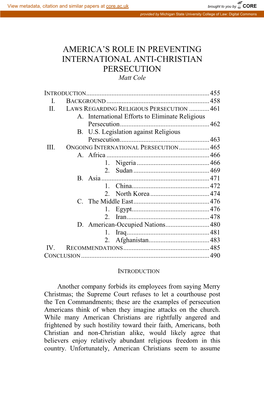 America's Role in Preventing International Anti-Christian