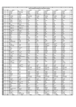 2015/16 Winter Schedule for South Africa