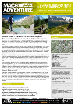 Classic Tour Du Mont Blanc in Compant (Huts) Europe’S Classic Long Distance Walk