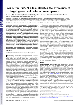 Loss of the Mir-21 Allele Elevates the Expression of Its Target Genes and Reduces Tumorigenesis