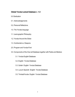 Global Yoruba Lexical Database V. 1.0 Global Yoruba