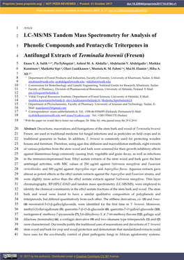 LC-MS/MS Tandem Mass Spectrometry for Analysis Of