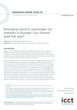 Emerging Electric Passenger Car Markets in Europe: Can Poland Lead the Way?