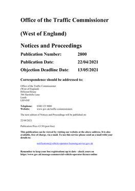 Office of the Traffic Commissioner (West of England) Notices And
