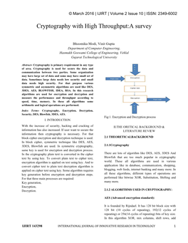 Cryptography with High Throughput:A Survey