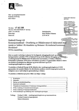 Statkraft Energi AS Konsesjonssøknad — Overføring Av Blådalsvatnet Til