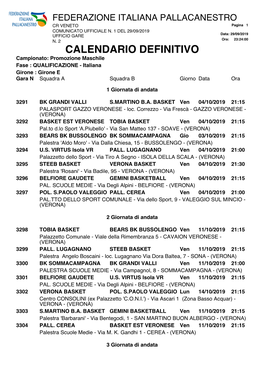 Calendario Campionato Promozione