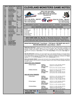 Cleveland Monsters Game Notes